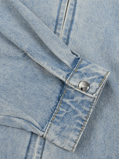 Minimal  Vintage Wash Full-Zip Denim Jacket