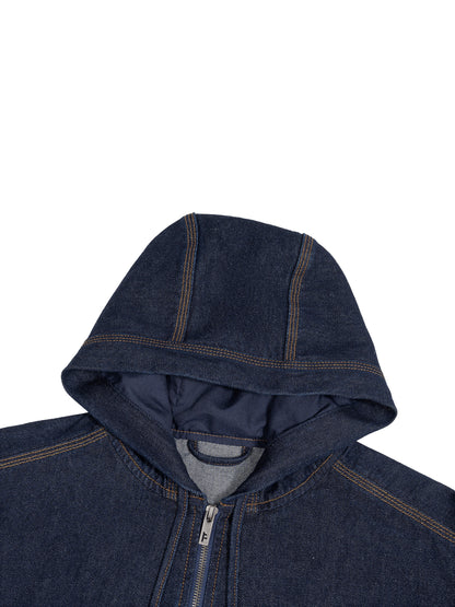 Men's Boxy Vintage Wash Hooded Denim Jacket