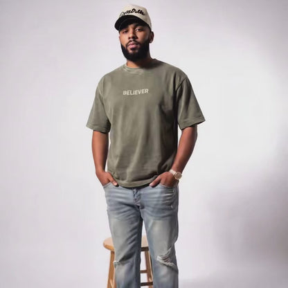 BELIEVER | Mineral Wash Waffle Boxy Tee
